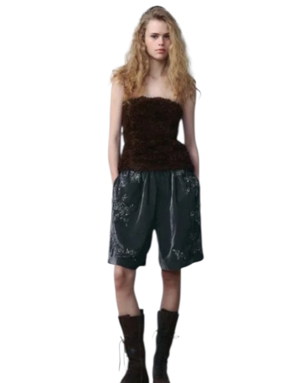 NWT Zara Voluminous Mesh Top in Brown - Picture 2 of 13